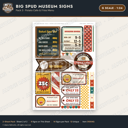 Alpine Railworks 31004G G Scale Roadside Signs - Potato Museum
