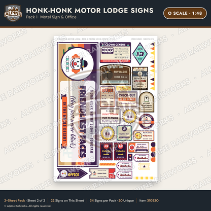 Alpine Railworks 31092O O Scale Roadside Signs - Clown Motel