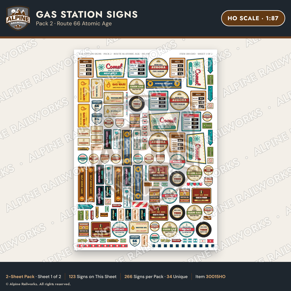 Alpine Railworks 30015HO HO Scale Gas Station Signs