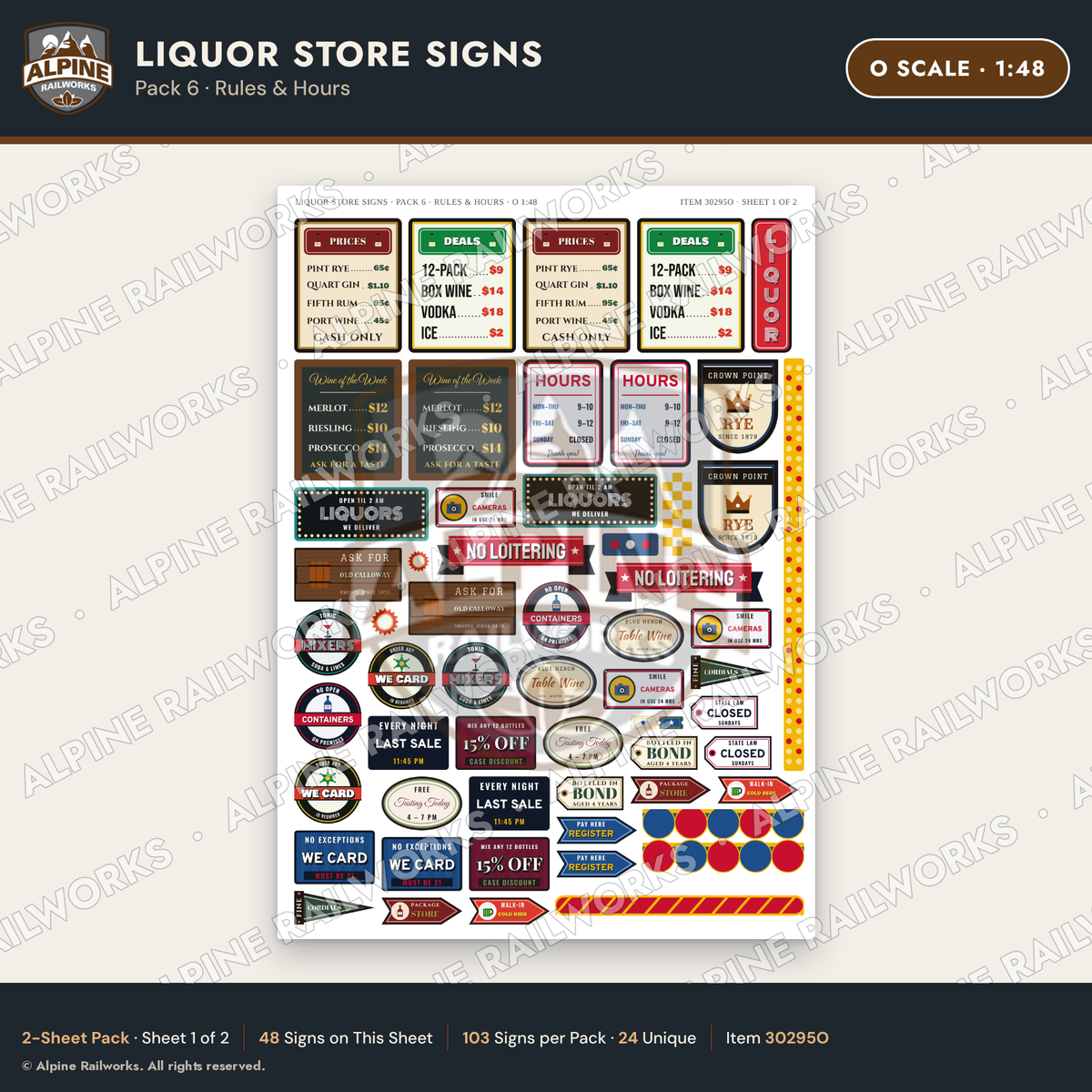 Alpine Railworks 30295O O Scale Liquor Store Signs - Rules & Hours