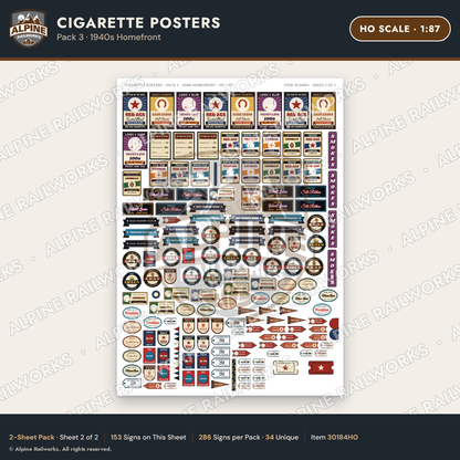 Alpine Railworks 30184HO HO Scale Cigarette Posters - 1940s Homefront
