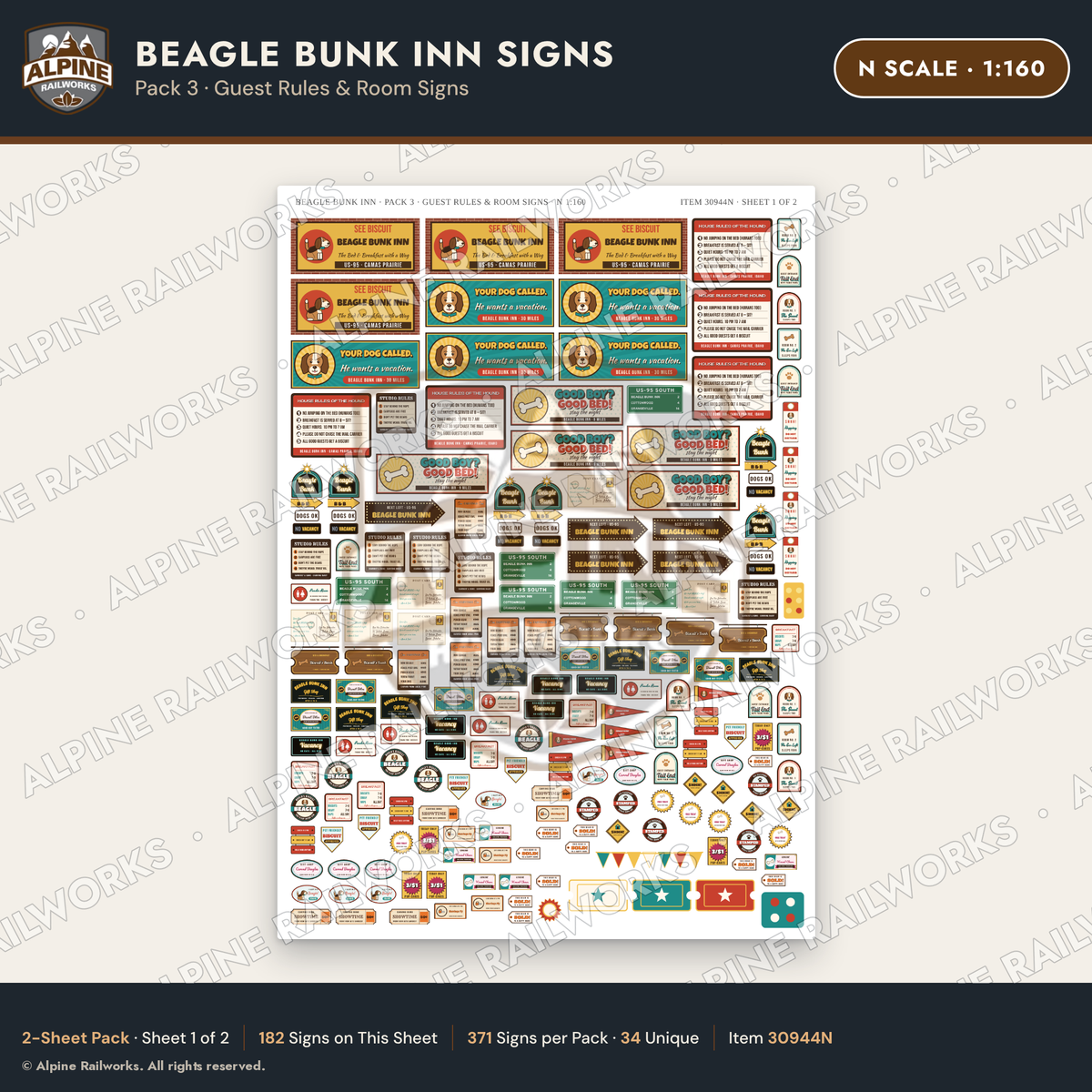 Alpine Railworks 30944N N Scale Roadside Signs - Dog-Shaped Inn