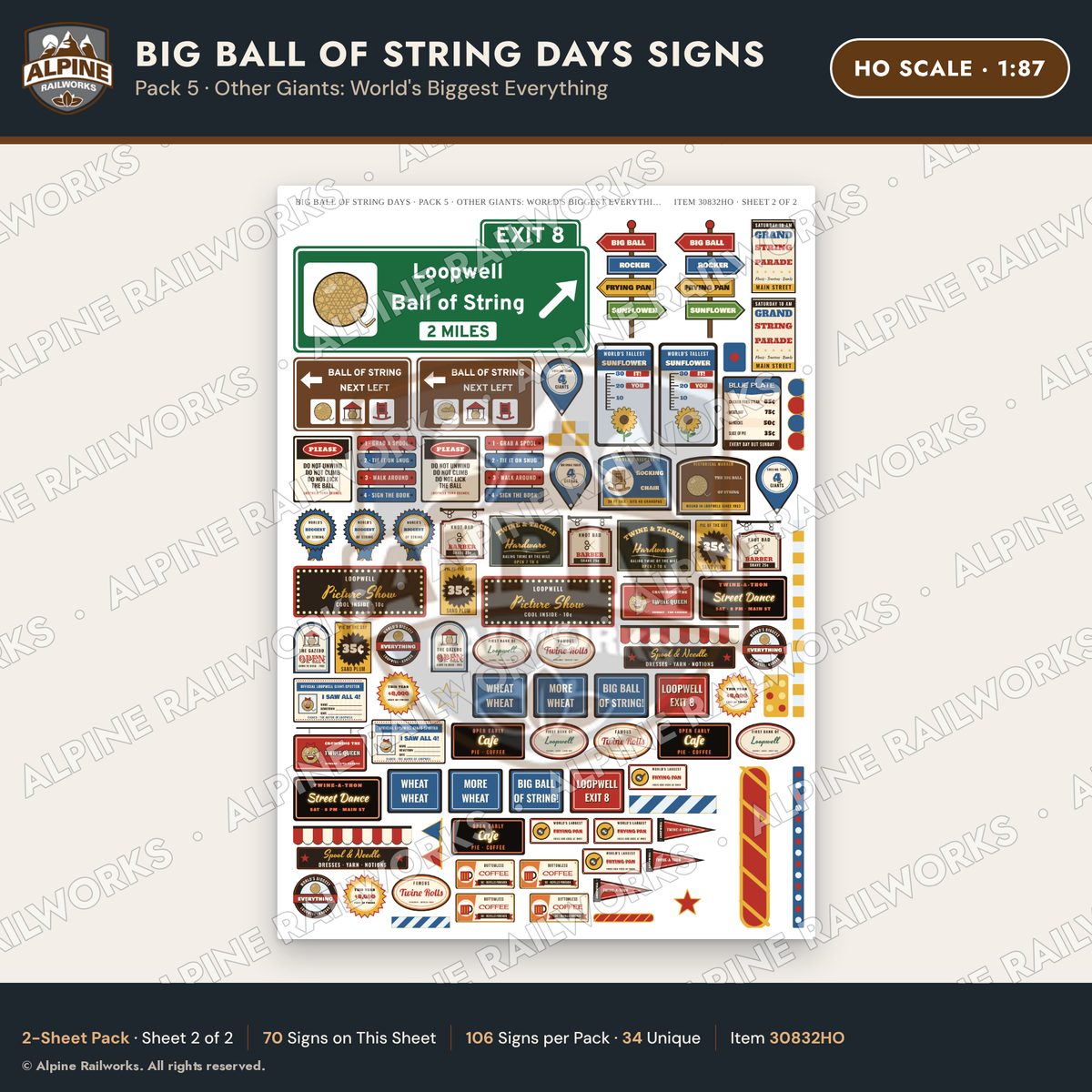 Alpine Railworks 30832HO HO Scale Roadside Signs - Giant Ball of Twine