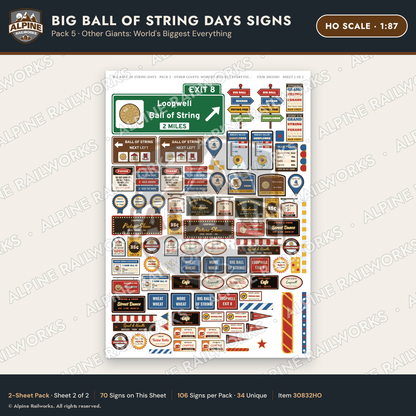Alpine Railworks 30832HO HO Scale Roadside Signs - Giant Ball of Twine