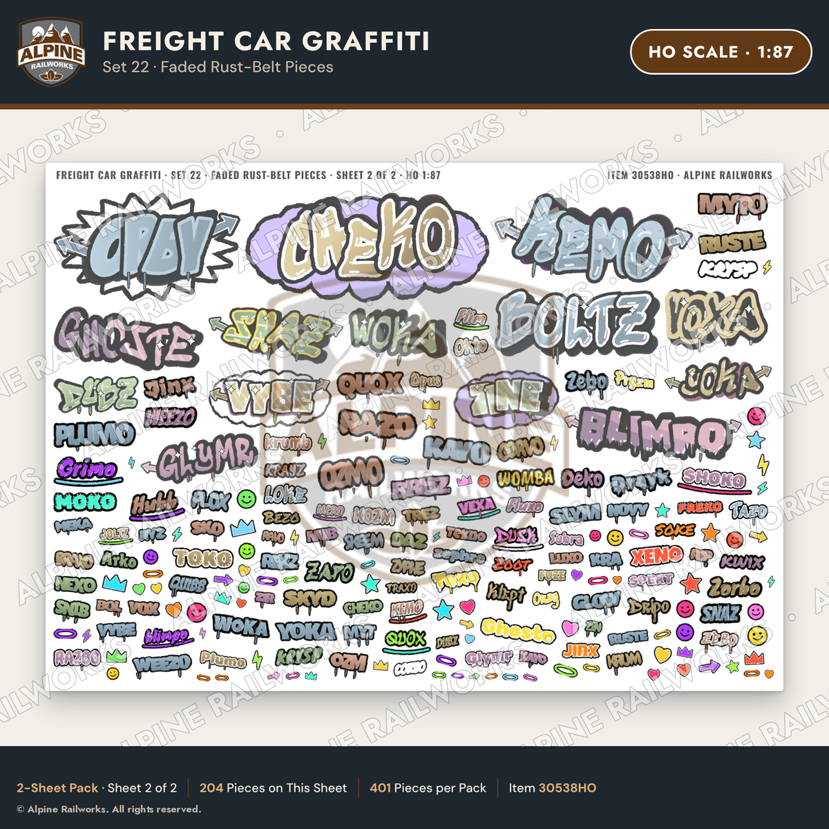 Alpine Railworks 30538HO HO Scale Freight Car Graffiti Cut-Outs