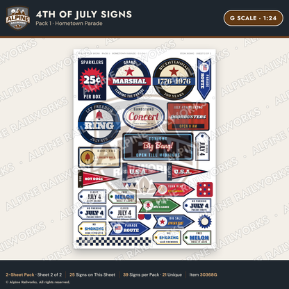 Alpine Railworks 30368G G Scale 4th of July Signs - Hometown Parade