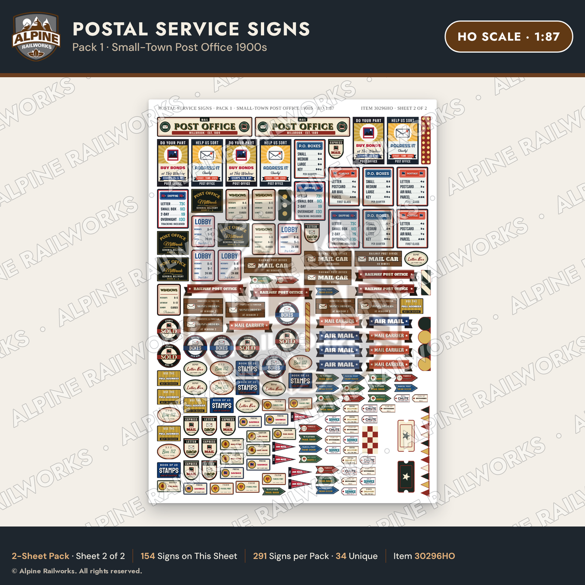 Alpine Railworks 30296HO HO Scale Postal Service Signs