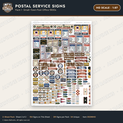 Alpine Railworks 30296HO HO Scale Postal Service Signs