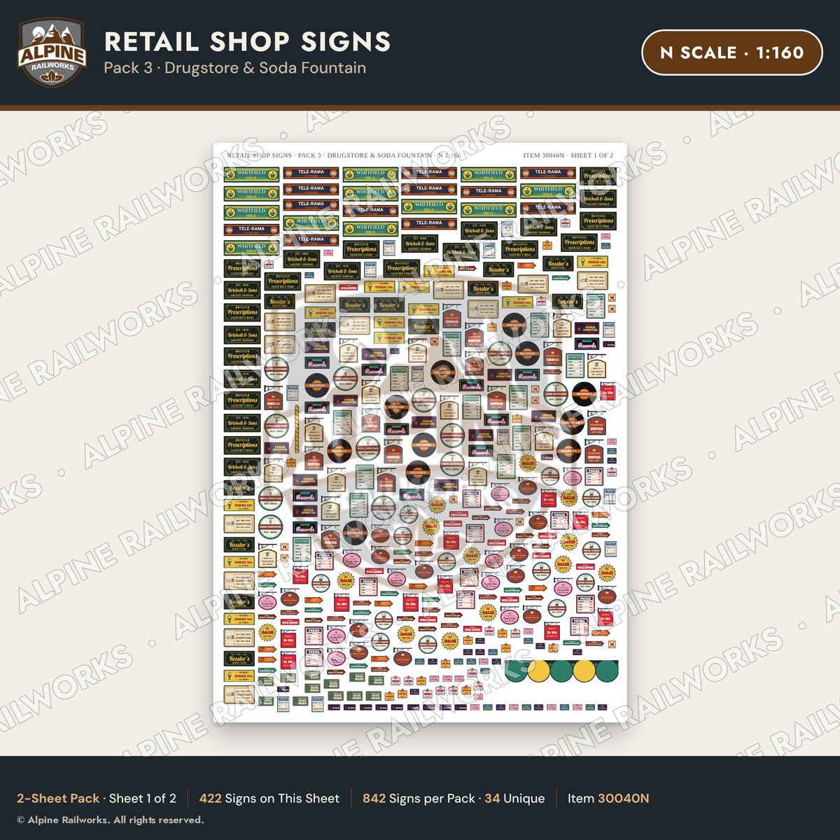 Alpine Railworks 30040N N Scale Retail Shop Signs - Drugstore