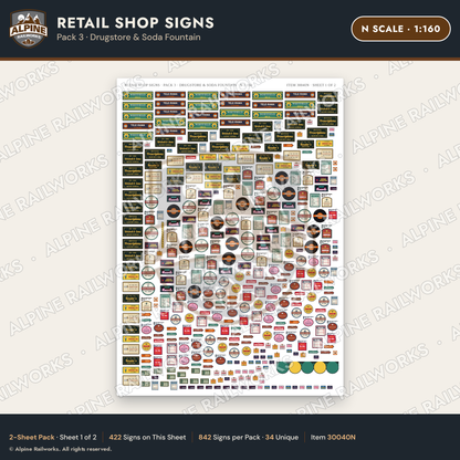 Alpine Railworks 30040N N Scale Retail Shop Signs - Drugstore