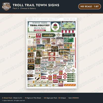 Alpine Railworks 31100HO HO Scale Roadside Signs - Troll Town