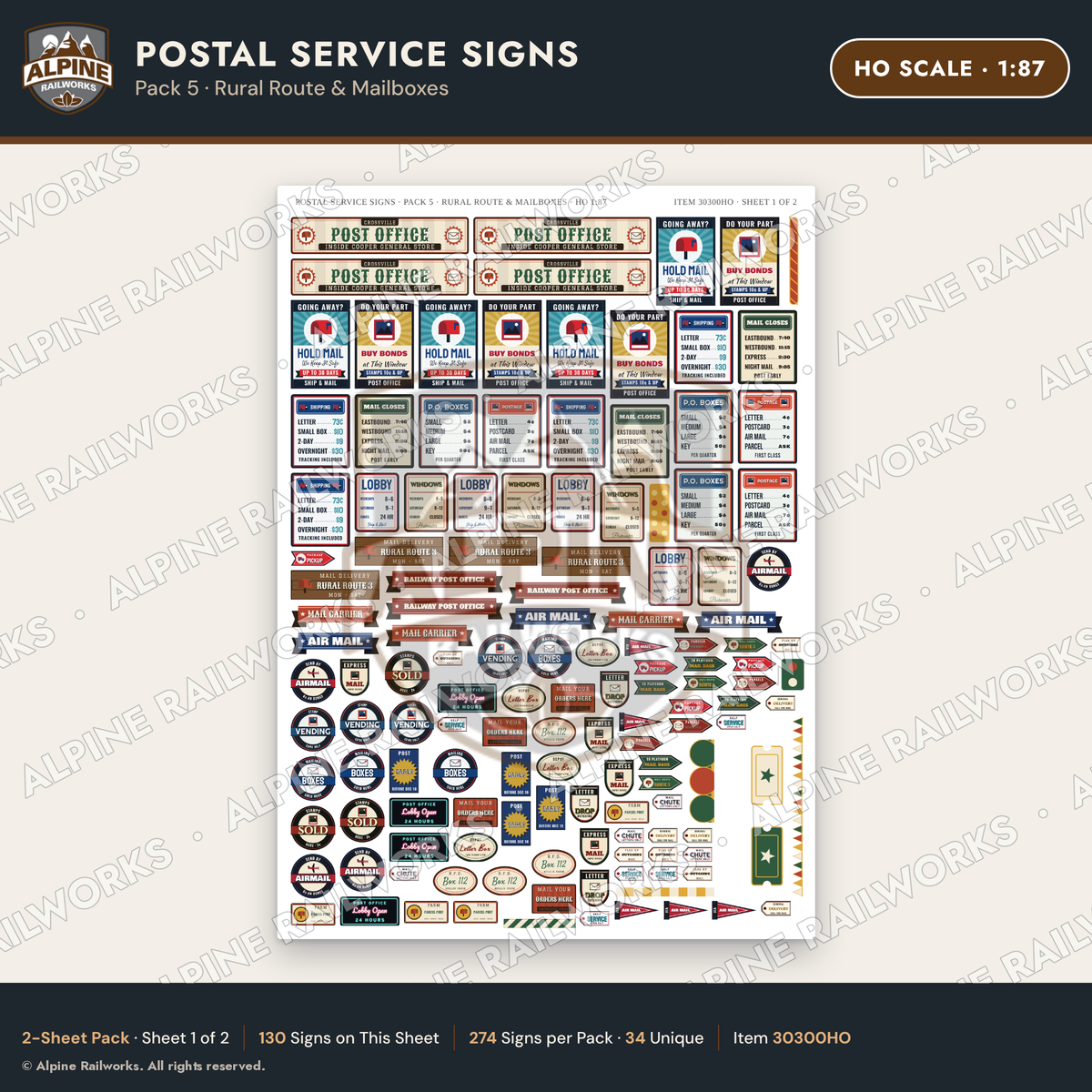 Alpine Railworks 30300HO HO Scale Postal Service Signs - Rural Route