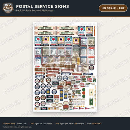 Alpine Railworks 30300HO HO Scale Postal Service Signs - Rural Route
