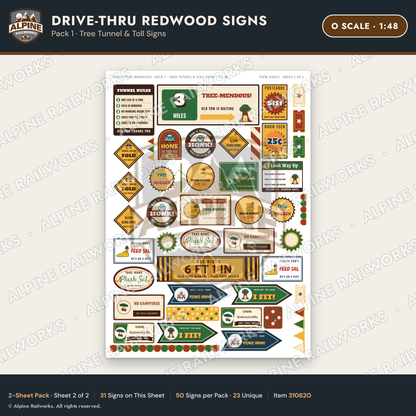 Alpine Railworks 31062O O Scale Roadside Signs - Drive-Thru Tree