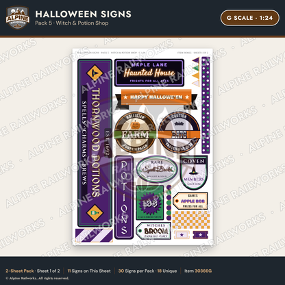 Alpine Railworks 30366G G Scale Halloween Signs - Witch & Potion Shop