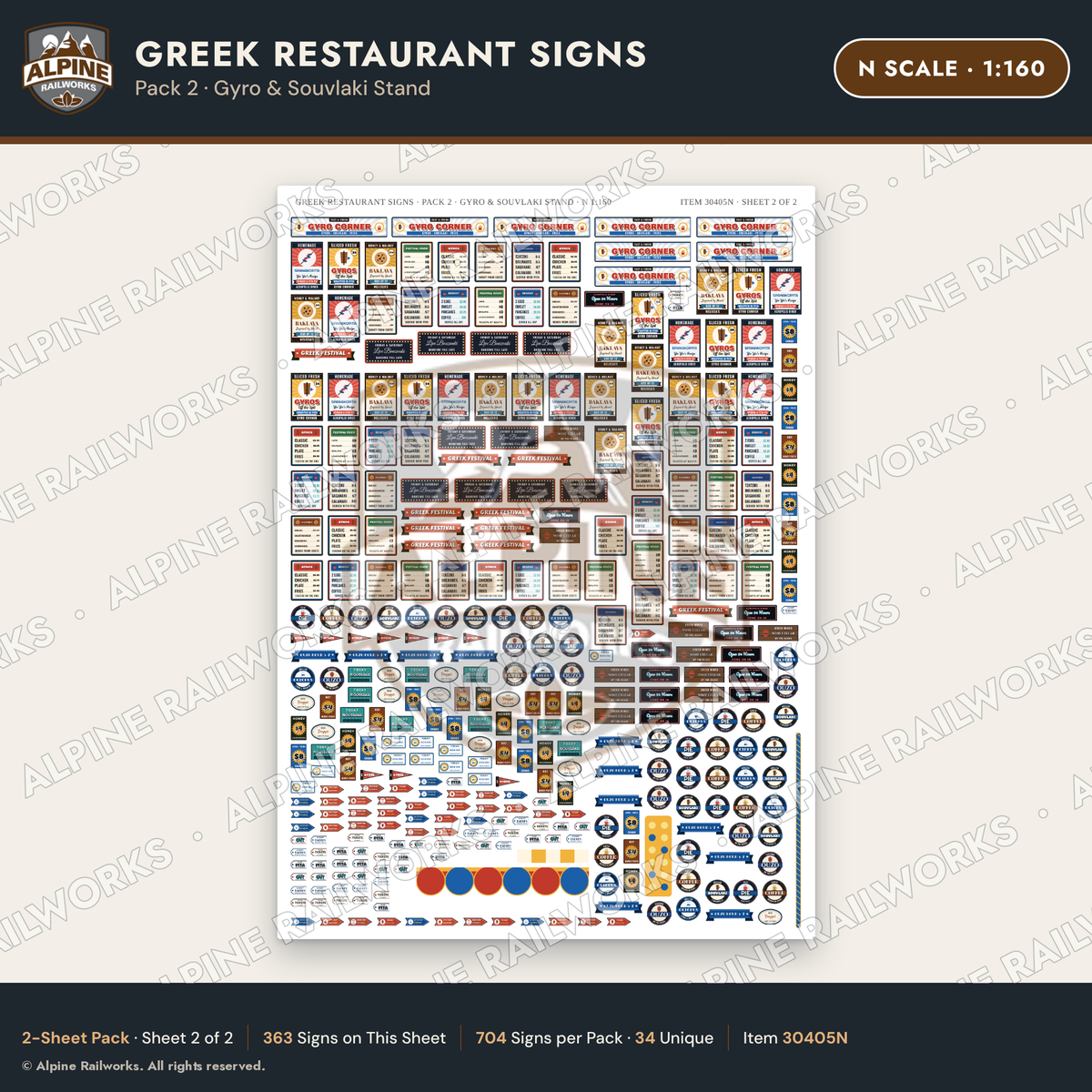 Alpine Railworks 30405N N Scale Greek Restaurant Signs - Gyro