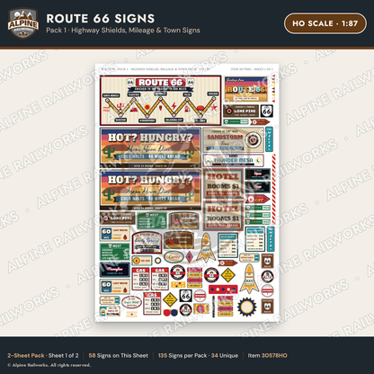 Alpine Railworks 30578HO HO Scale Route 66 Highway Signs