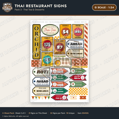 Alpine Railworks 30412G G Scale Thai Restaurant Signs - Thai Tea