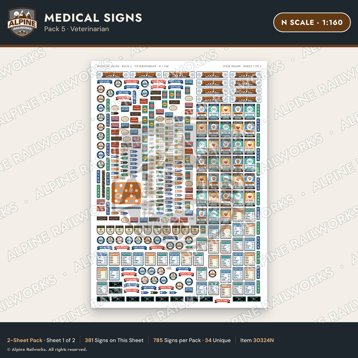 Alpine Railworks 30324N N Scale Medical Signs - Veterinarian