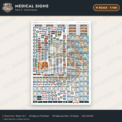 Alpine Railworks 30324N N Scale Medical Signs - Veterinarian