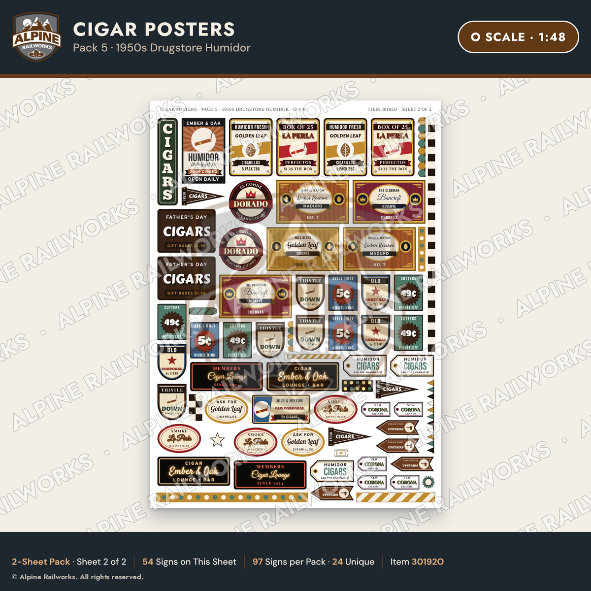 Alpine Railworks 30192O O Scale Cigar Posters - Drugstore Humidor