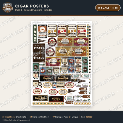 Alpine Railworks 30192O O Scale Cigar Posters - Drugstore Humidor