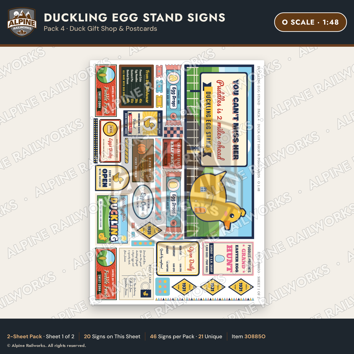 Alpine Railworks 30885O O Scale Roadside Signs - Giant Duck Farm Stand