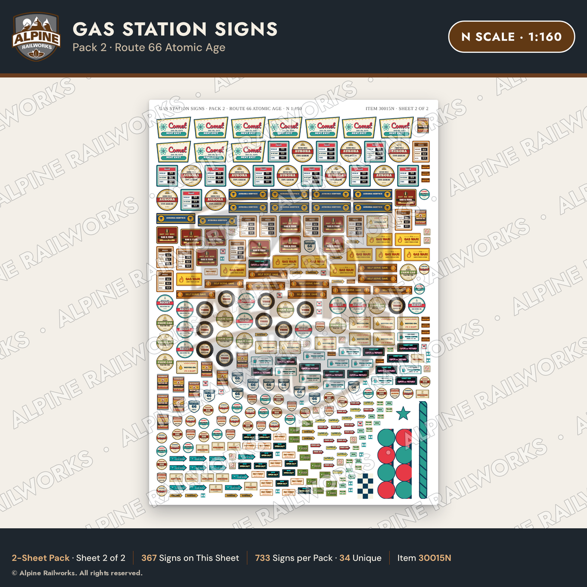 Alpine Railworks 30015N N Scale Gas Station Signs