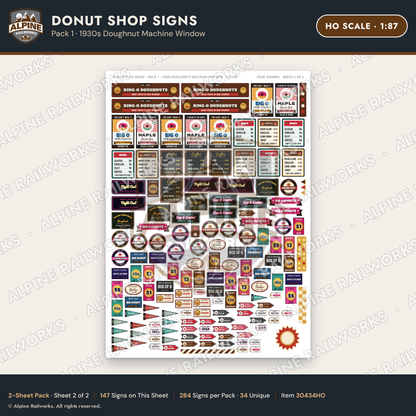 Alpine Railworks 30434HO HO Scale Donut Shop Signs