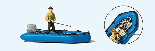 Preiser 10687 HO Scale Dinghy w/Fisherman/Angler -- Blue