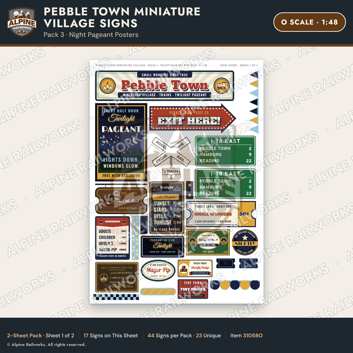 Alpine Railworks 31058O O Scale Roadside Signs - Miniature Village