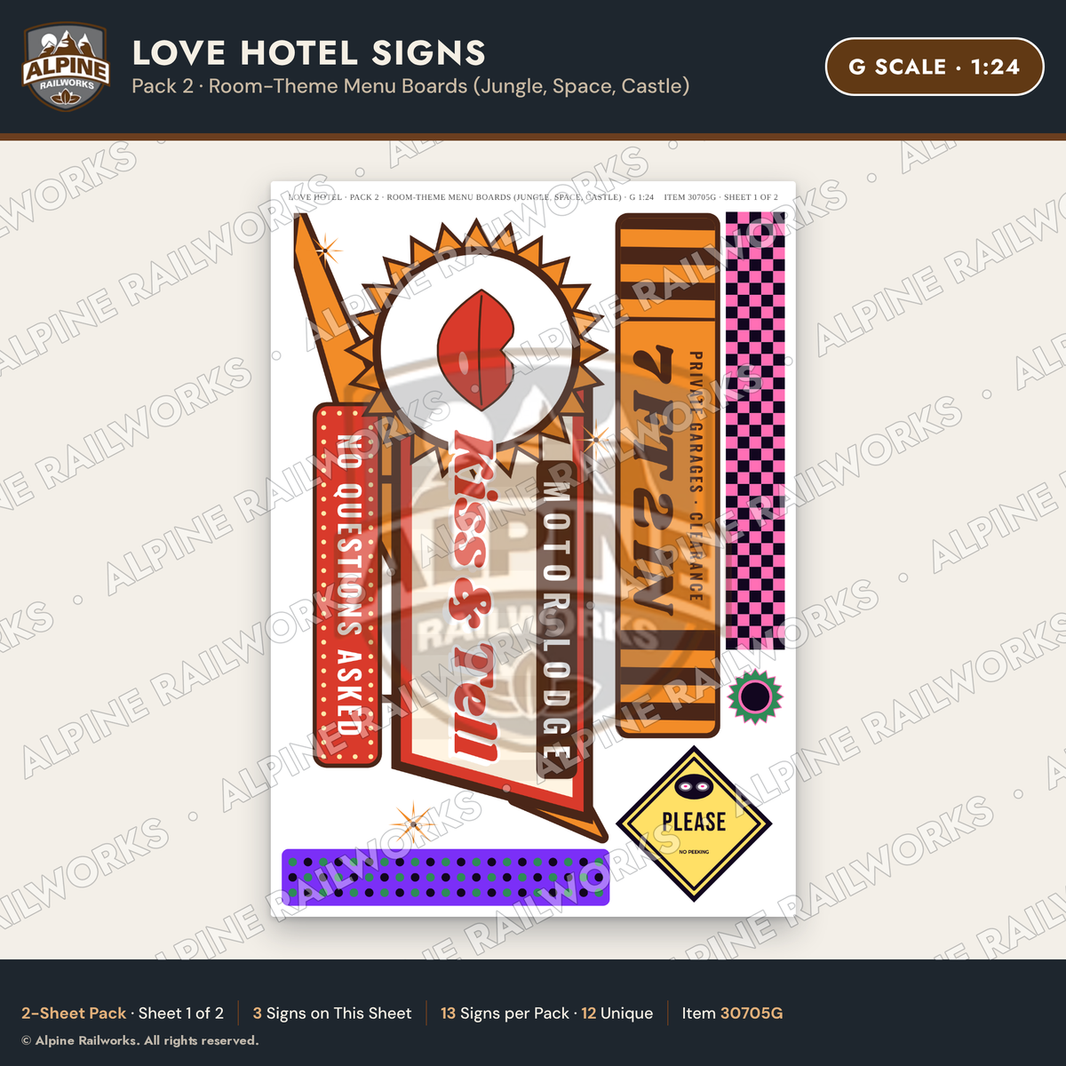 Alpine Railworks 30705G G Scale Love Hotel Signs