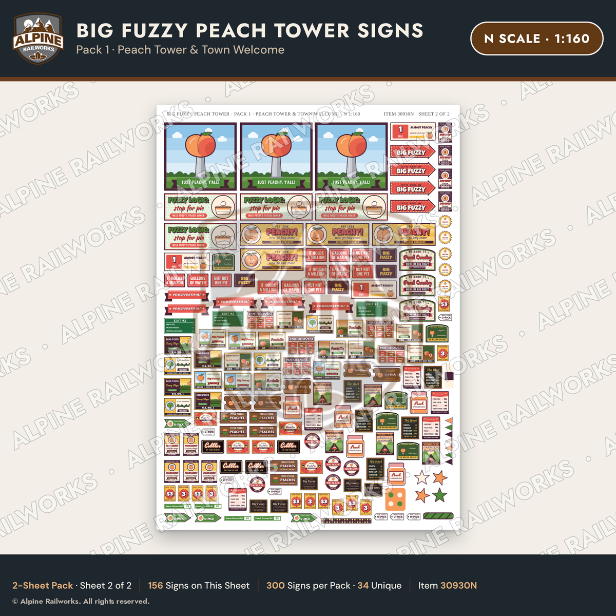 Alpine Railworks 30930N N Scale Roadside Signs - Peach Water Tower