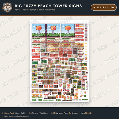Alpine Railworks 30930N N Scale Roadside Signs - Peach Water Tower