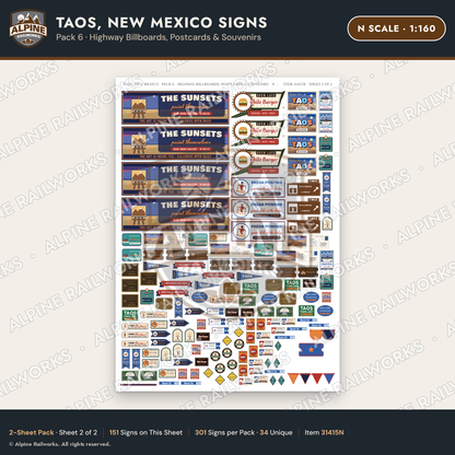 Alpine Railworks 31415N N Scale Taos NM Signs - Billboards & Postcards