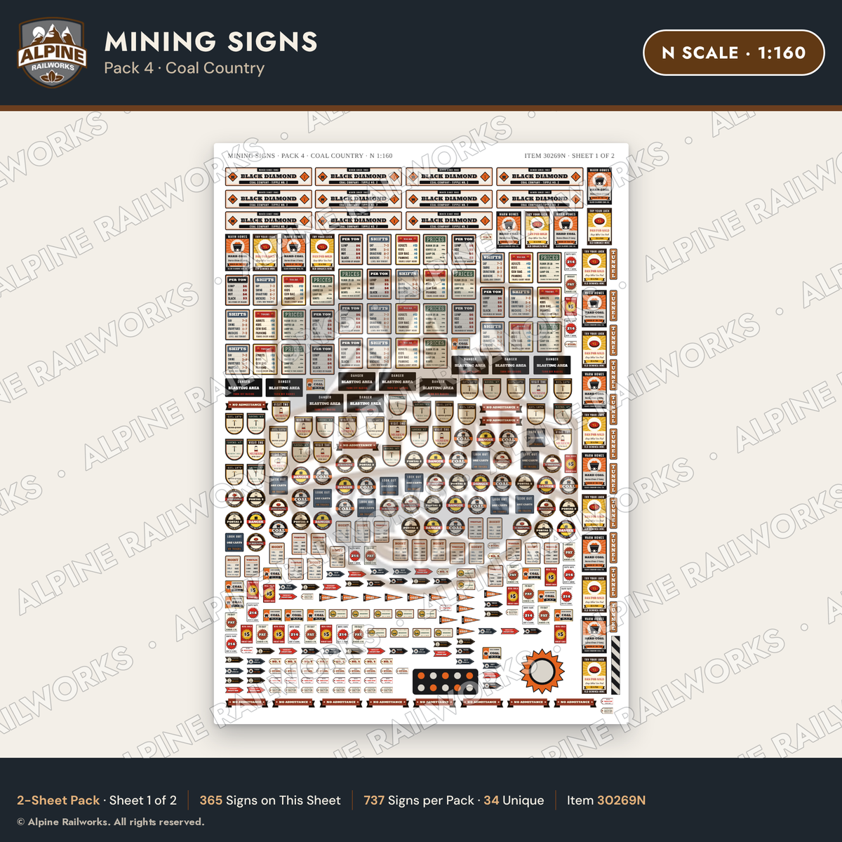 Alpine Railworks 30269N N Scale Mining Signs - Coal Country