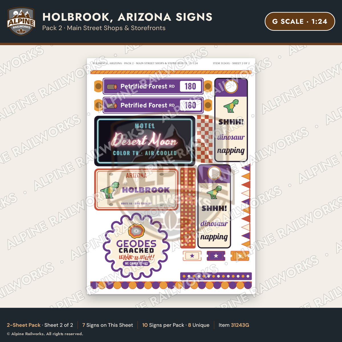 Alpine Railworks 31243G G Scale Holbrook AZ Signs - Main Street Shops