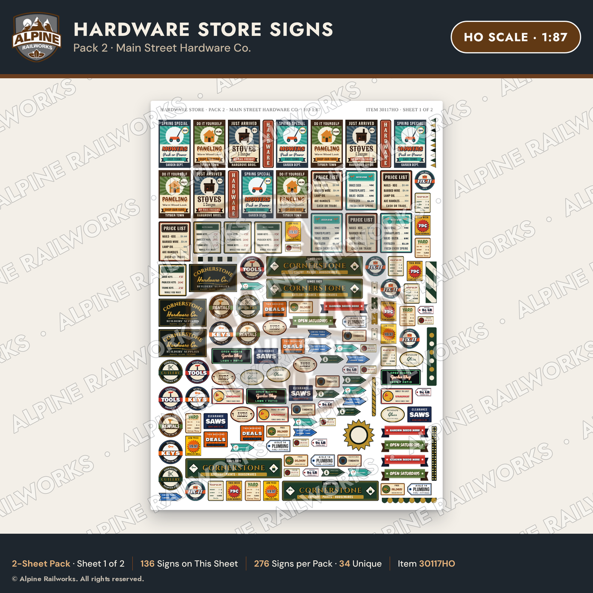 Alpine Railworks 30117HO HO Scale Hardware Store Signs