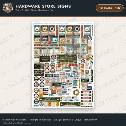 Alpine Railworks 30117HO HO Scale Hardware Store Signs