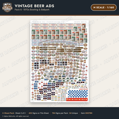 Alpine Railworks 30079N N Scale Vintage Beer Ads - 1970s Bowling