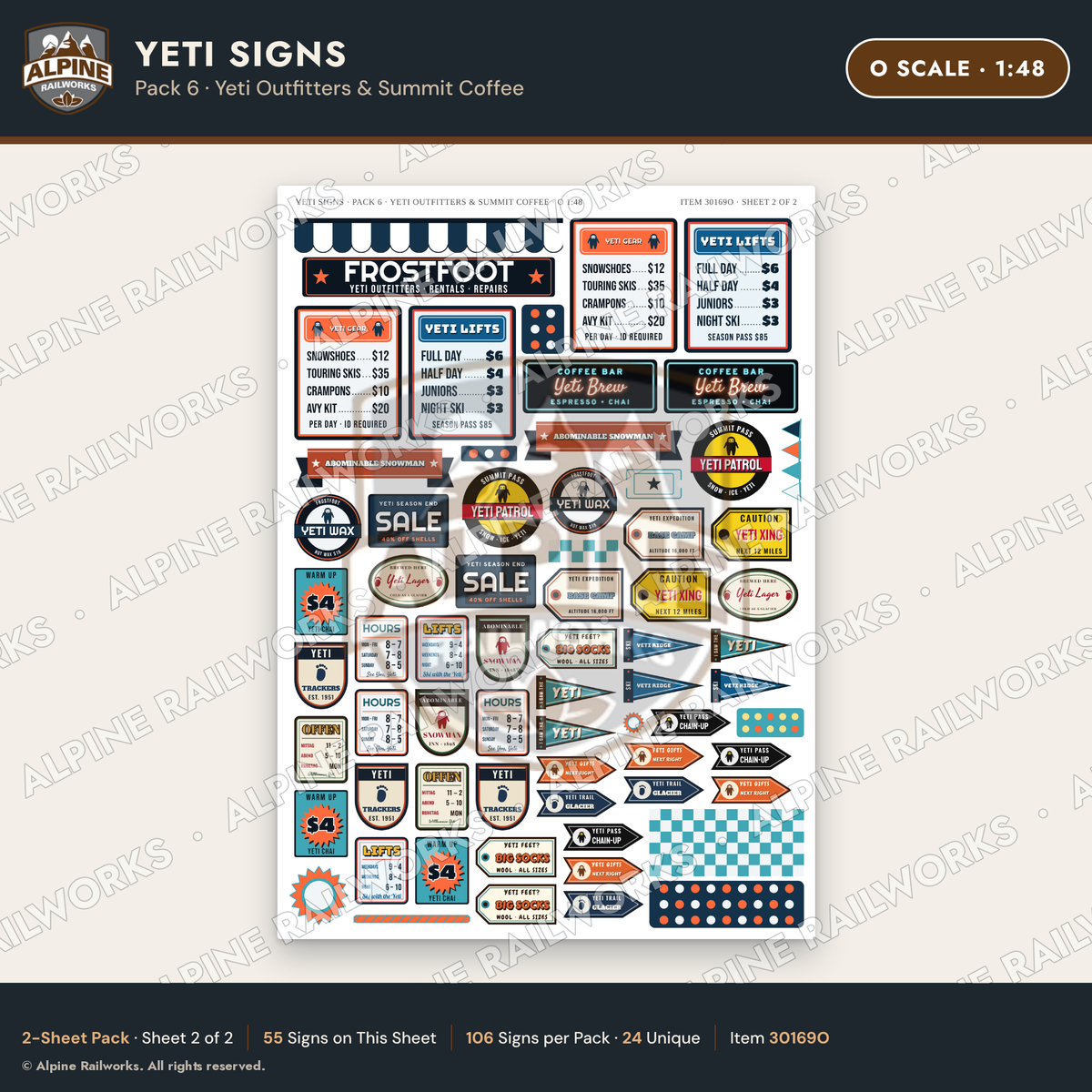 Alpine Railworks 30169O O Scale Yeti Signs - Yeti Outfitters