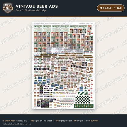 Alpine Railworks 30078N N Scale Vintage Beer Ads - Northwoods Lodge