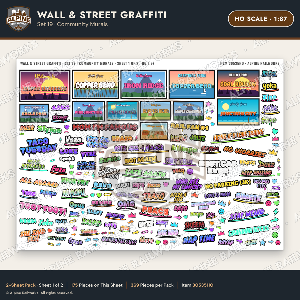 Alpine Railworks 30535HO HO Scale Wall & Street Graffiti Cut-Outs