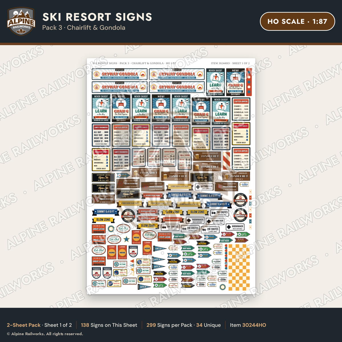 Alpine Railworks 30244HO HO Scale Ski Resort Signs - Chairlift