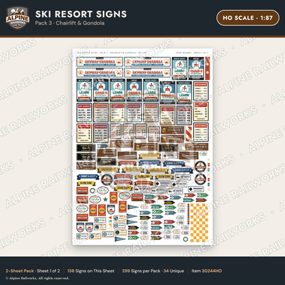 Alpine Railworks 30244HO HO Scale Ski Resort Signs - Chairlift
