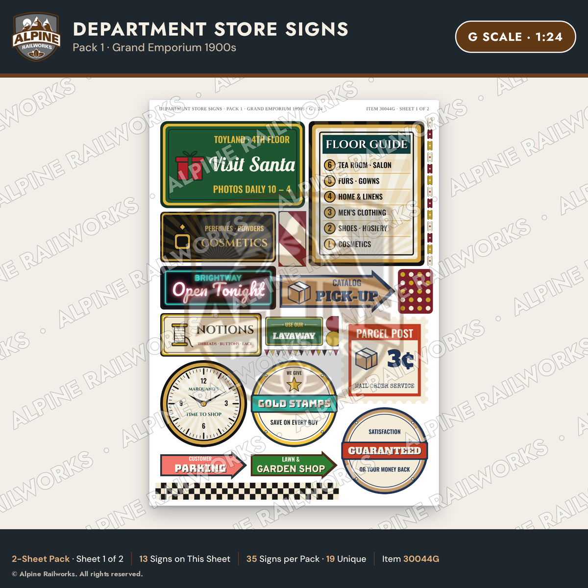 Alpine Railworks 30044G G Scale Department Store Signs