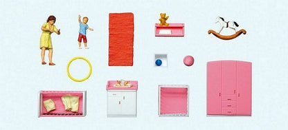 Preiser 10645 HO Scale Mother Changing Diapers -- Mother, Baby & Furniture