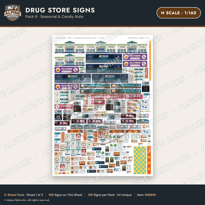 Alpine Railworks 30661N N Scale Drug Store Signs - Seasonal
