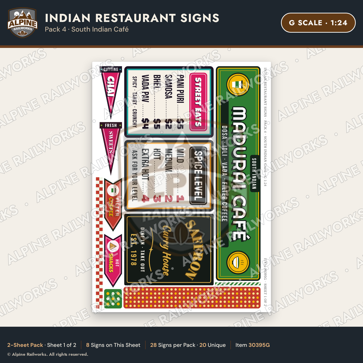 Alpine Railworks 30395G G Scale Indian Restaurant Signs