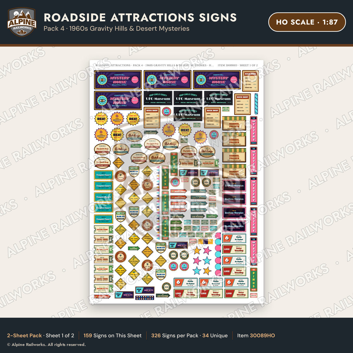 Alpine Railworks 30089HO HO Scale Roadside Attractions Signs